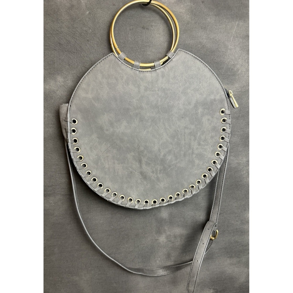 Anthropologie Grey Circle Crossbody Bag Ring Handle Round Boho Minimalist Mod